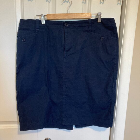 #20 Women's Ralph Lauren Navy Blue Cotton Skirt, Size 16 - Picture 1 of 8